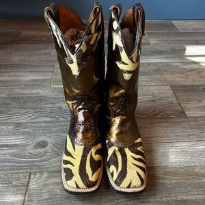 Dan Post Women's Zebra Print Stingray Square Toe Exotic Leather Boots Size 6.5M